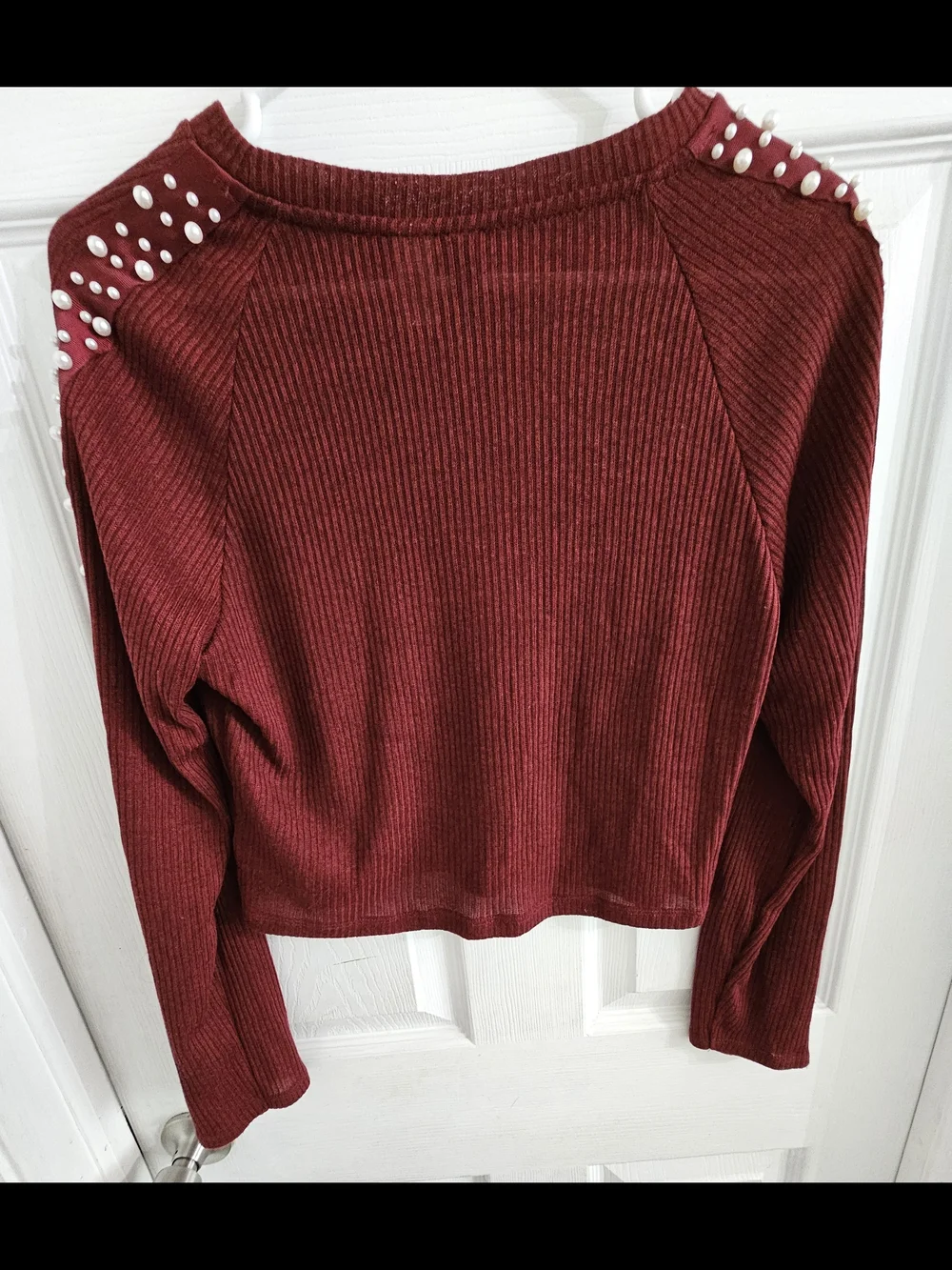 H&M Burgundy Long Sleeve Top with Pearl Details